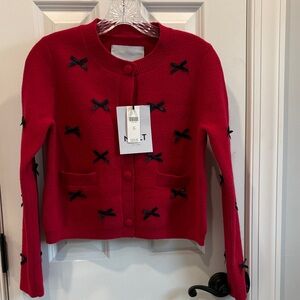NWT Anthropologie Red Black Bow Lady Cardigan Sweater XS